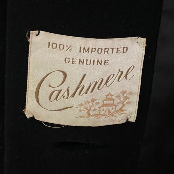 Vtg Imported Cashmere Coat Heavy Full Black Silk Lining Mob Wife Old Money - Picture 4 of 6
